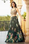 Buy_Alaya Advani_Green Blouse Raw Silk Printed Floral Leaf Pleated Lehenga Set 