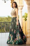 Shop_Alaya Advani_Green Blouse Raw Silk Printed Floral Leaf Pleated Lehenga Set 