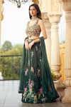 Alaya Advani_Green Blouse Raw Silk Printed Floral Leaf Pleated Lehenga Set _Online