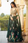 Buy_Alaya Advani_Green Blouse Raw Silk Printed Floral Leaf Pleated Lehenga Set _Online_at_Aza_Fashions