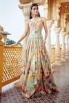 Shop_Alaya Advani_Multi Color Corset And Lehenga Tissue Printed Floral Sweetheart Pleated Set _Online_at_Aza_Fashions