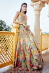 Alaya Advani_Multi Color Corset And Lehenga Tissue Printed Floral Sweetheart Pleated Set _at_Aza_Fashions