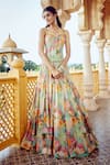 Buy_Alaya Advani_Multi Color Corset And Lehenga Tissue Printed Floral Sweetheart Pleated Set 