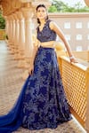 Alaya Advani_Blue Blouse And Dupatta Net Embroidered Sequins V Neck Lehenga Set _Online_at_Aza_Fashions