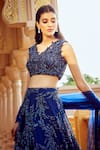 Shop_Alaya Advani_Blue Blouse And Dupatta Net Embroidered Sequins V Neck Lehenga Set 