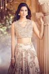 Alaya Advani_Gold Blouse And Dupatta Net Embroidered Sequins V Neck Tropical Lehenga Set _at_Aza_Fashions