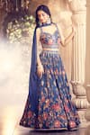 Shop_Alaya Advani_Blue Silk Printed Floral Sweetheart Pleated Lehenga Set _at_Aza_Fashions