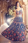 Buy_Alaya Advani_Blue Silk Printed Floral Sweetheart Pleated Lehenga Set _Online_at_Aza_Fashions