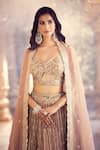 Buy_Alaya Advani_Beige Blouse And Lehenga Silk Hand Work Sequins Sweetheart Embroidered Set _Online