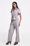 Terra Luna_Silver 100% Organic Handloom Cotton Solid Shirt Collar Danica _Online_at_Aza_Fashions