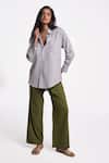 Buy_Terra Luna_Silver 100% Organic Handloom Cotton Solid Shirt Collar Leda Straight _at_Aza_Fashions