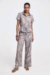 Buy_Terra Luna_Grey 100% Organic Handloom Cotton Abstract Danica Tie-up Pant _at_Aza_Fashions