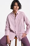 Terra Luna_Pink 100% Organic Handloom Cotton Solid Shirt Collar Leda Straight _Online_at_Aza_Fashions