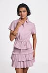 Buy_Terra Luna_Pink 100% Organic Handloom Cotton Solid Shirt Collar Danica Waist Tie Up _at_Aza_Fashions