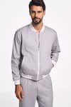 Buy_Terra Luna_Grey Handloom Cotton Solid Berghain Bomber Jacket _at_Aza_Fashions