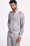 Terra Luna_Grey Handloom Cotton Solid Berghain Bomber Jacket _Online_at_Aza_Fashions