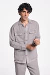 Shop_Terra Luna_Grey Linen Twill Felis Flap Pocket Button Down Shirt _at_Aza_Fashions