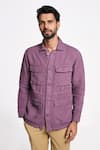 Buy_Terra Luna_Purple Linen Twill Felis Button Down Flap Pocket Shirt _at_Aza_Fashions