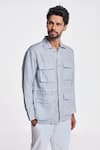 Terra Luna_Blue Linen Twill Felis Flap Pocket Shirt _Online_at_Aza_Fashions