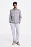 Buy_Terra Luna_Silver Handloom Cotton Felis Linen Twill Button Down Shirt _at_Aza_Fashions