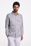 Terra Luna_Silver Handloom Cotton Felis Linen Twill Button Down Shirt _Online_at_Aza_Fashions