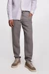 Shop_Terra Luna_Grey Linen Twill Crux Handloom Cotton Pant _at_Aza_Fashions