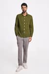 Buy_Terra Luna_Green Handloom Cotton Twill Solid Alto Front Button Plain Shirt _at_Aza_Fashions