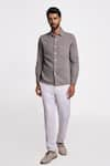 Buy_Terra Luna_Grey Handloom Cotton Twill Solid Alto Button Down Shirt _at_Aza_Fashions