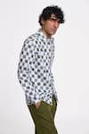 Terra Luna_Green Handloom Cotton Ikat Checkered Alto Pattern Shirt _Online_at_Aza_Fashions