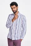 Terra Luna_Multi Color Handloom Cotton Constellation Striped Alto Pattern Shirt _Online_at_Aza_Fashions