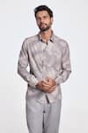 Buy_Terra Luna_Grey Handloom Cotton Swerve Way Alto Pattern Shirt _at_Aza_Fashions