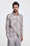 Terra Luna_Grey Handloom Cotton Swerve Way Alto Pattern Shirt _Online_at_Aza_Fashions