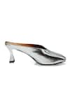 ELLEGANTI_Silver Malkin Textured Mule Calf Heels _Online_at_Aza_Fashions