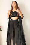 Shop_LABEL SHRISTI CHETANI_Black Crepe Hand Embroidered Sweetheart Neck Blouse Lehenga Set 