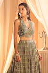 Shop_Alaya Advani_Blue Silk Hand Work Mandala Pattern V Neck Lehenga And Embroidered Blouse Set _Online_at_Aza_Fashions