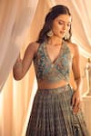 Shop_Alaya Advani_Blue Silk Hand Work Mandala Pattern V Neck Lehenga And Embroidered Blouse Set 