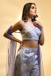 Alaya Advani_Blue Himaliyan Satin Printed Floral Art Pattern Plunged Palazzo And Blouse Set _Online