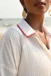 Shop Nirvanaa_White 100% Cotton Embroidered Thread Collar Coco Patchwork Shirt _at_Aza_Fashions