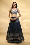 Alaya Advani_Blue Blouse Raw Silk Printed Floral Work V Neck Pleated And Pattern Lehenga Set _Online_at_Aza_Fashions