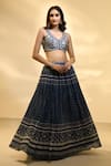 Buy_Alaya Advani_Blue Blouse Raw Silk Printed Floral Work V Neck Pleated And Pattern Lehenga Set _Online_at_Aza_Fashions