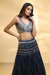 Shop_Alaya Advani_Blue Blouse Raw Silk Printed Floral Work V Neck Pleated And Pattern Lehenga Set _Online_at_Aza_Fashions