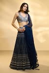 Buy_Alaya Advani_Blue Blouse Raw Silk Printed Floral Work V Neck Pleated And Pattern Lehenga Set 