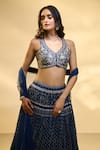 Alaya Advani_Blue Blouse Raw Silk Printed Floral Work V Neck Pleated And Pattern Lehenga Set _Online