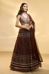 Buy_Alaya Advani_Brown Blouse Raw Silk Printed Floral Work V Neck Pleated And Jaal Lehenga Set 