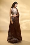 Buy_Alaya Advani_Brown Blouse Raw Silk Printed Floral Work V Neck Pleated And Jaal Lehenga Set _Online