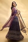 Shop_Alaya Advani_Purple Blouse Raw Silk Printed Floral Work V Neck Jaal Pleated Lehenga Set _at_Aza_Fashions