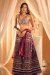 Shop_Alaya Advani_Wine Blouse Raw Silk Printed Floral Work V Neck Jaal Lehenga Set 