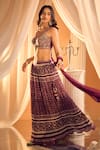 Alaya Advani_Wine Blouse Raw Silk Printed Floral Work V Neck Jaal Lehenga Set _Online