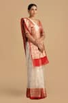 Shop_Zal From Benaras_White Kora Organza Silk Woven Tear Drop Saree With Unstitched Blouse Piece _Online_at_Aza_Fashions