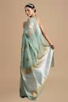 Shop_Zal From Benaras_Blue Organza Silk Woven Bouquet Saree With Unstitched Blouse Piece _at_Aza_Fashions